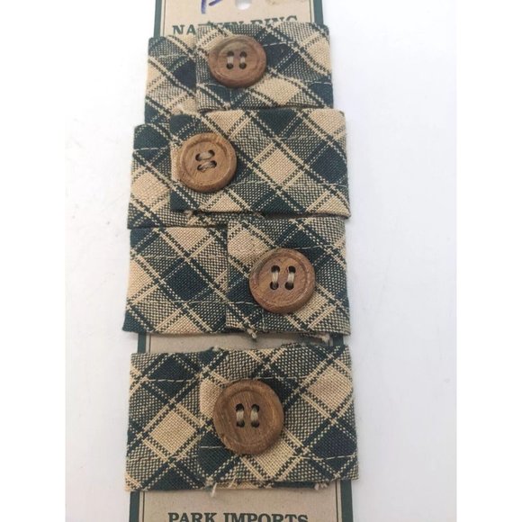 Fabric Napkin Holders Set Of 12 Green Country Plaid Wooden Buttons Cottagecore - Picture 2 of 3